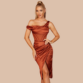 Amele Off Shoulder Satin Dress